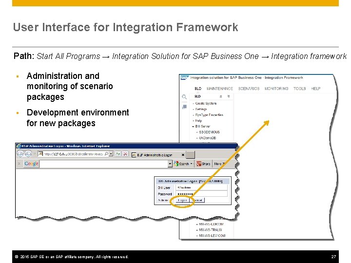 User Interface for Integration Framework Path: Start All Programs → Integration Solution for SAP