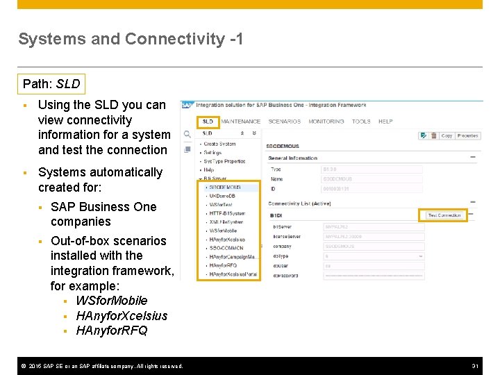 Systems and Connectivity -1 Path: SLD § Using the SLD you can view connectivity
