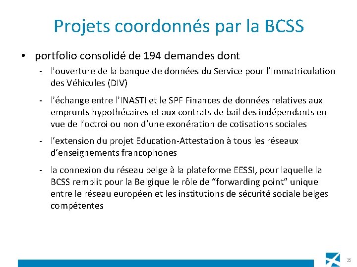 Projets coordonnés par la BCSS • portfolio consolidé de 194 demandes dont - l’ouverture