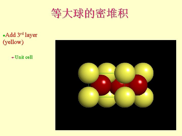 等大球的密堆积 Add 3 rd layer (yellow) l Unit cell F 等大球的密堆积 Add 3 rd layer (yellow) l Unit cell F