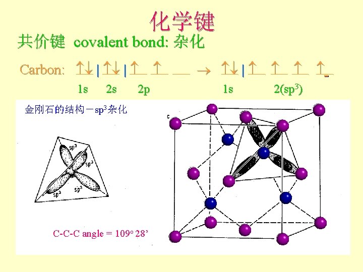 化学键 共价键 covalent bond: 杂化 Carbon: | | 1 s 2 s 2 p 化学键 共价键 covalent bond: 杂化 Carbon: | | 1 s 2 s 2 p