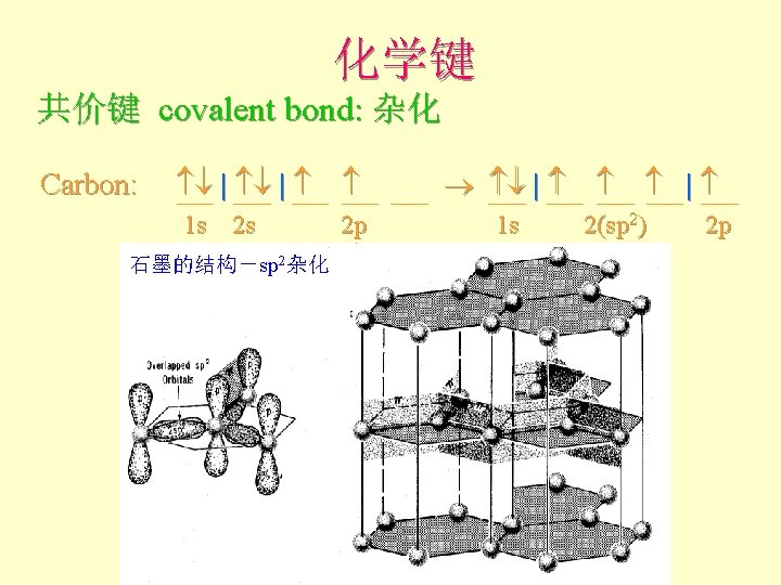 化学键 共价键 covalent bond: 杂化 Carbon: | | 1 s 2 s 2 p 化学键 共价键 covalent bond: 杂化 Carbon: | | 1 s 2 s 2 p