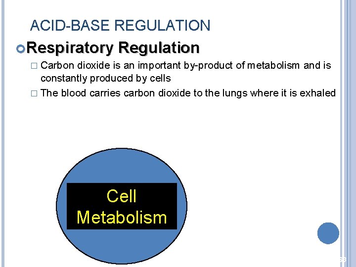 ACID-BASE REGULATION Respiratory Regulation � Carbon dioxide is an important by-product of metabolism and