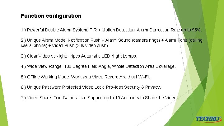 Function configuration 1. ) Powerful Double Alarm System: PIR + Motion Detection, Alarm Correction