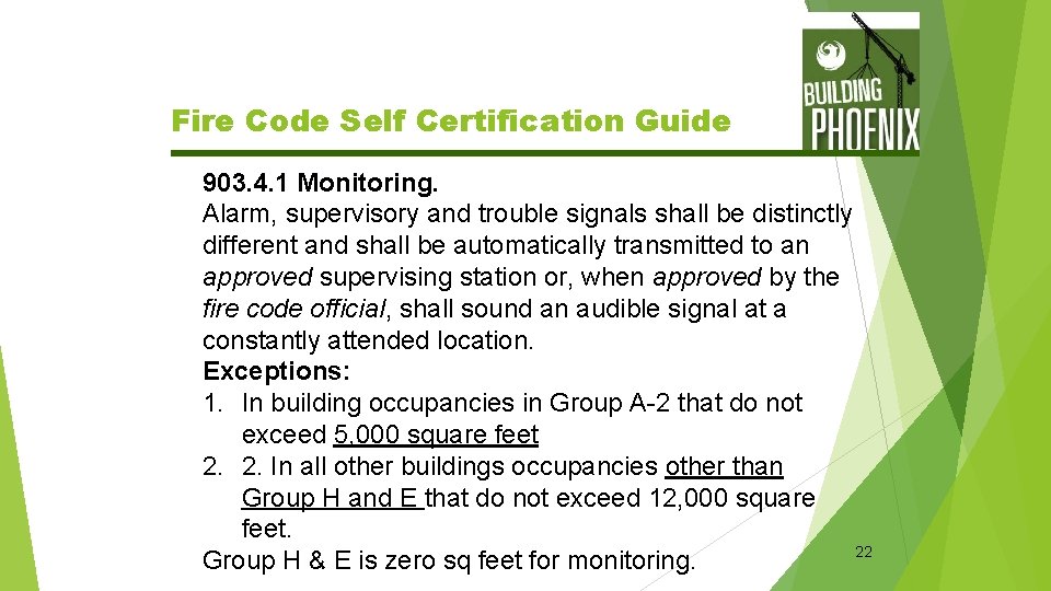 Fire Code Self Certification Guide 903. 4. 1 Monitoring. Alarm, supervisory and trouble signals