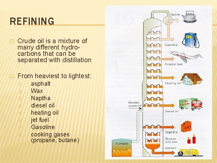 REFINING � Crude oil is a mixture of many different hydrocarbons that can be