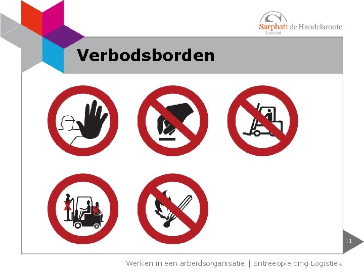 Verbodsborden 11 Werken in een arbeidsorganisatie | Entreeopleiding Logistiek Verbodsborden 11 Werken in een arbeidsorganisatie | Entreeopleiding Logistiek