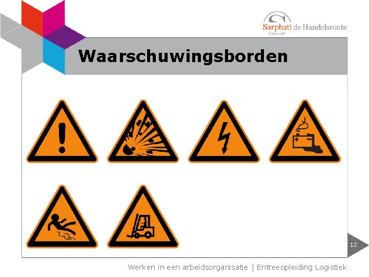 Waarschuwingsborden 12 Werken in een arbeidsorganisatie | Entreeopleiding Logistiek Waarschuwingsborden 12 Werken in een arbeidsorganisatie | Entreeopleiding Logistiek