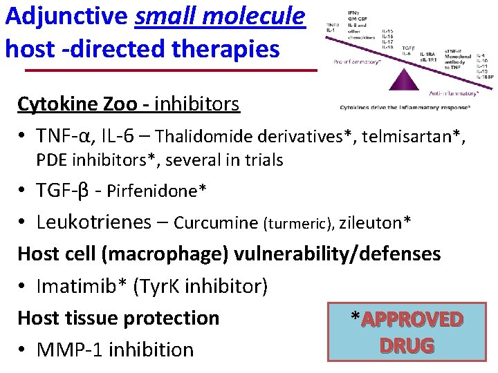 Adjunctive small molecule host -directed therapies Cytokine Zoo - inhibitors • TNF-α, IL-6 –
