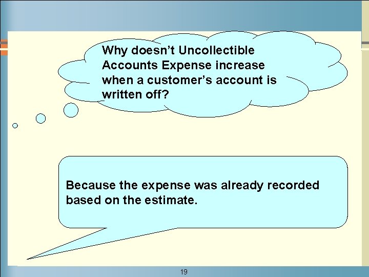 Why doesn’t Uncollectible Accounts Expense increase when a customer’s account is written off? Because