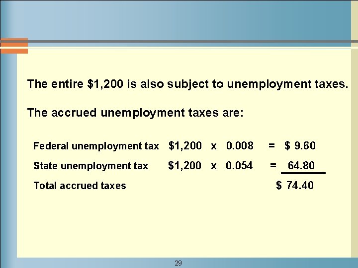 The entire $1, 200 is also subject to unemployment taxes. The accrued unemployment taxes