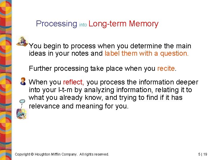 Processing into Long-term Memory You begin to process when you determine the main ideas