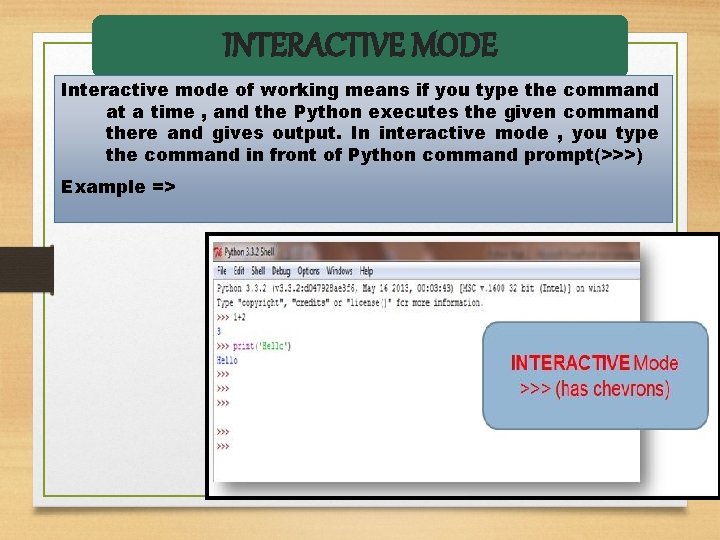 INTERACTIVE MODE Interactive mode of working means if you type the command at a INTERACTIVE MODE Interactive mode of working means if you type the command at a