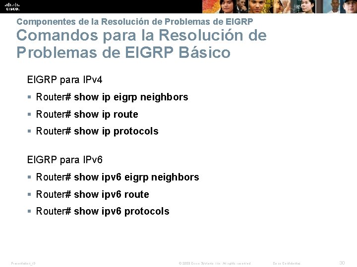 Componentes de la Resolución de Problemas de EIGRP Comandos para la Resolución de Problemas