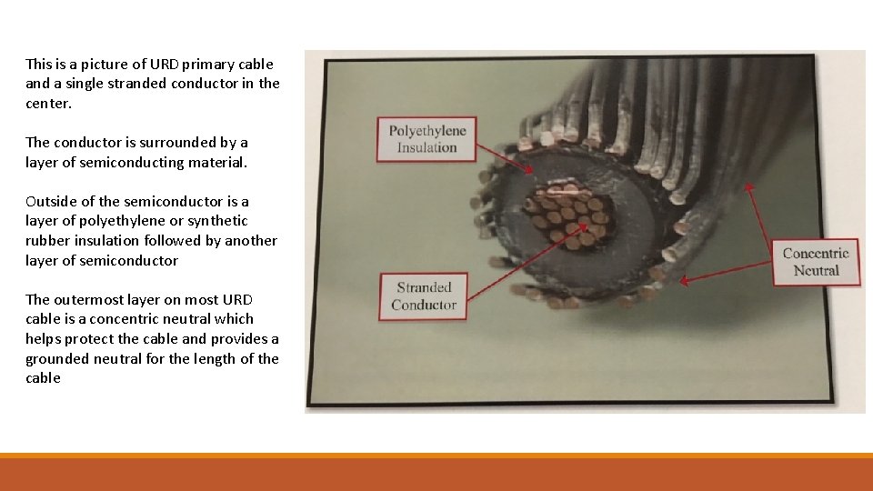 This is a picture of URD primary cable and a single stranded conductor in