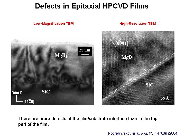 Defects in Epitaxial HPCVD Films Low-Magnification TEM High-Resolution TEM There are more defects at