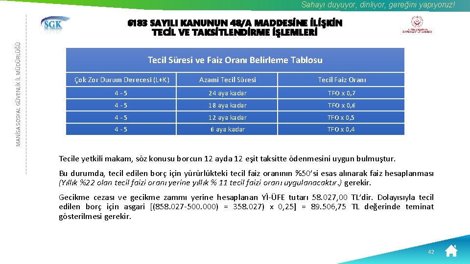 Sahayı duyuyor, dinliyor, gereğini yapıyoruz! MANİSA SOSYAL GÜVENLİK İL MÜDÜRLÜĞÜ 6183 SAYILI KANUNUN 48/A