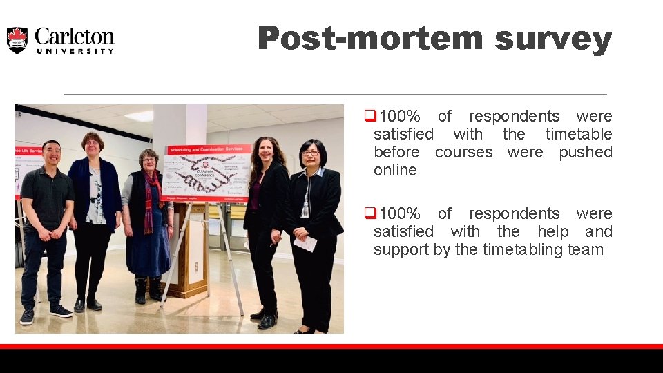 Post-mortem survey q 100% of respondents were satisfied with the timetable before courses were