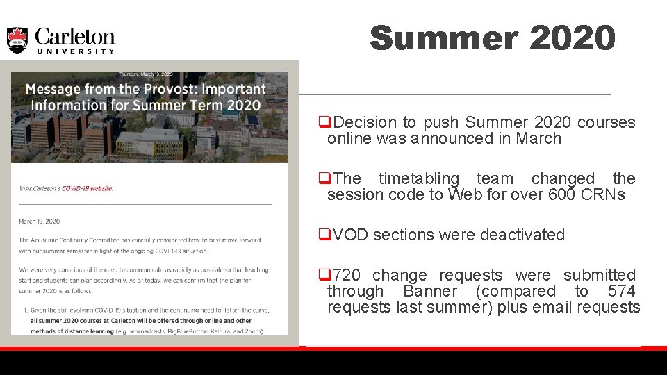 Summer 2020 q. Decision to push Summer 2020 courses online was announced in March