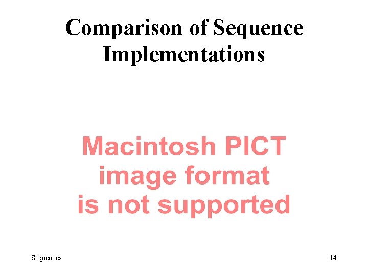 Comparison of Sequence Implementations Sequences 14 