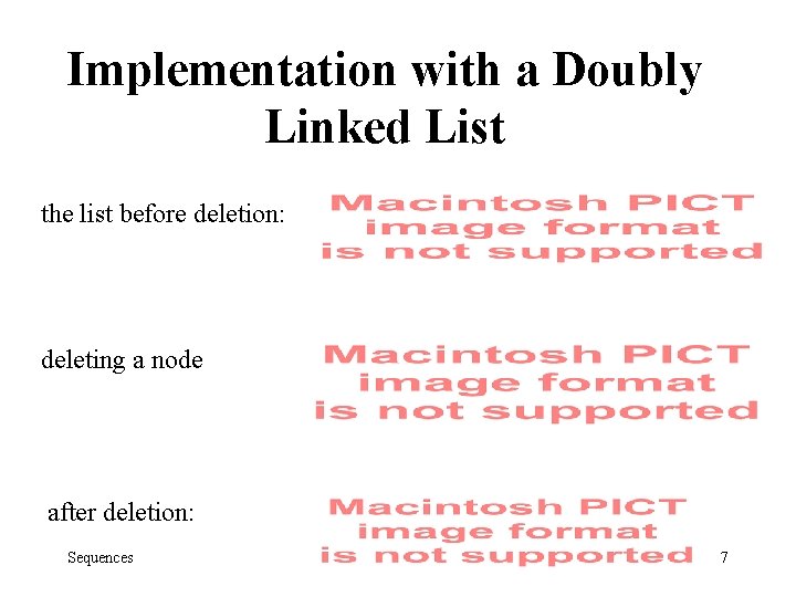 Implementation with a Doubly Linked List the list before deletion: deleting a node after