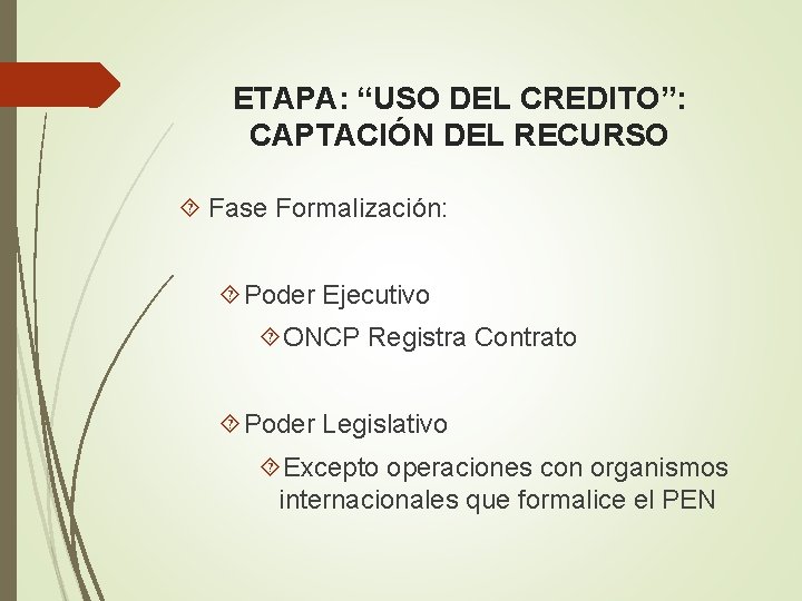 ETAPA: “USO DEL CREDITO”: CAPTACIÓN DEL RECURSO Fase Formalización: Poder Ejecutivo ONCP Registra Contrato