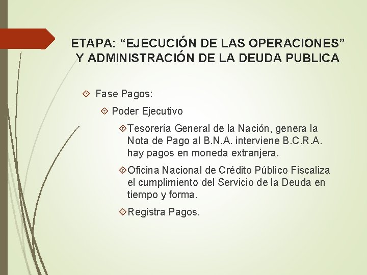 ETAPA: “EJECUCIÓN DE LAS OPERACIONES” Y ADMINISTRACIÓN DE LA DEUDA PUBLICA Fase Pagos: Poder