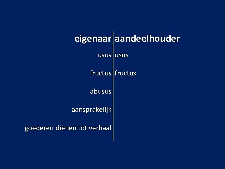 eigenaar aandeelhouder usus fructus abusus aansprakelijk goederen dienen tot verhaal 