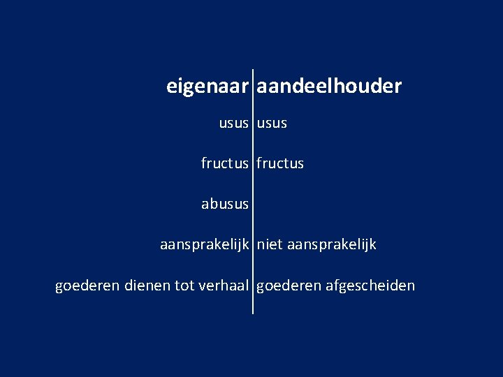 eigenaar aandeelhouder usus fructus abusus aansprakelijk niet aansprakelijk goederen dienen tot verhaal goederen afgescheiden