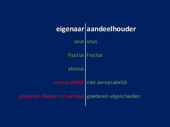 eigenaar aandeelhouder usus fructus abusus aansprakelijk niet aansprakelijk goederen dienen tot verhaal goederen afgescheiden