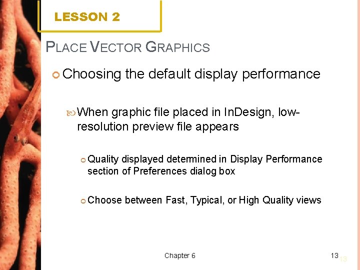 LESSON 2 PLACE VECTOR GRAPHICS Choosing the default display performance When graphic file placed