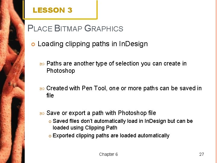 LESSON 3 PLACE BITMAP GRAPHICS Loading clipping paths in In. Design Paths are another