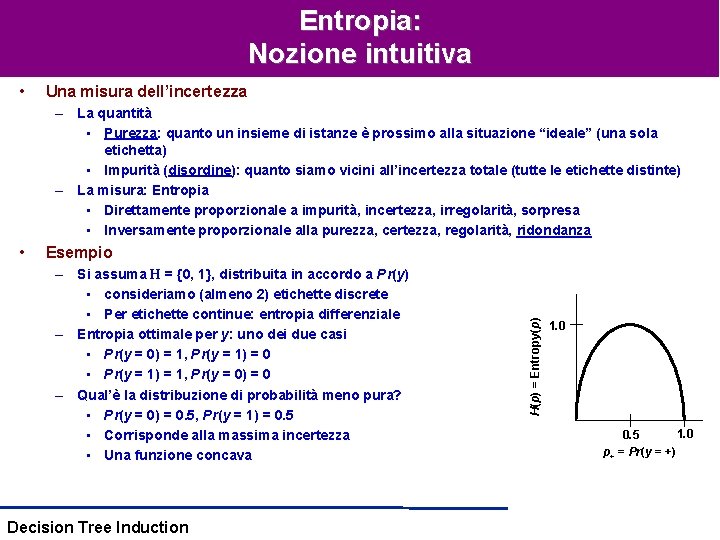 Entropia: Nozione intuitiva • Una misura dell’incertezza – La quantità • Purezza: quanto un