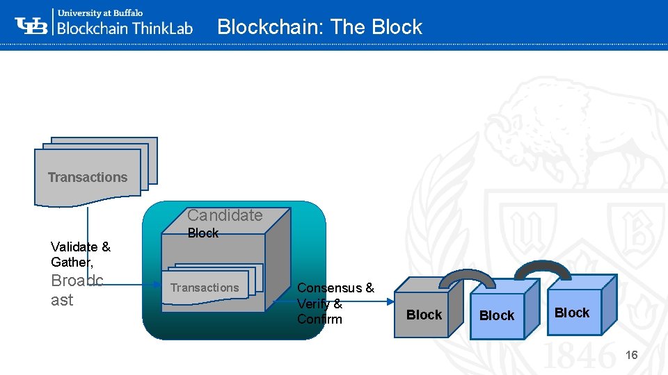 Blockchain: The Block • Eve Transactions ‘Candidate Validate & Gather, Broadc ast Block Transactions