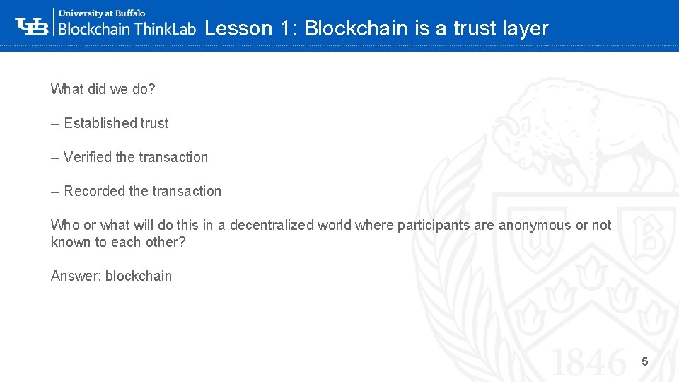 Lesson 1: Blockchain is a trust layer What did we do? -- Established trust