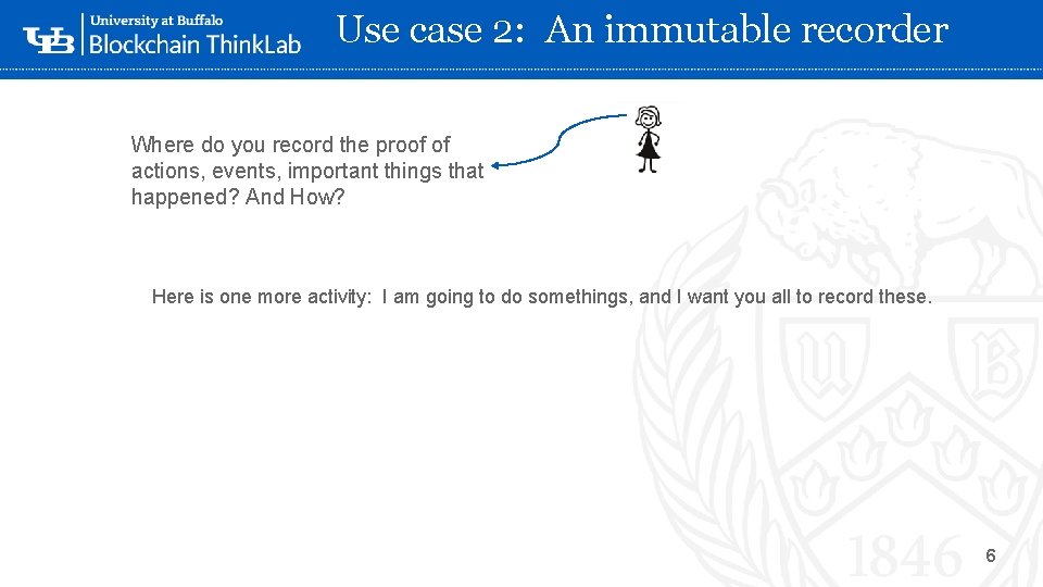 Use case 2: An immutable recorder Where do you record the proof of actions,