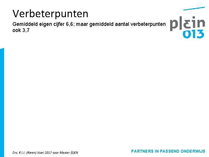 Verbeterpunten Gemiddeld eigen cijfer 6, 6; maar gemiddeld aantal verbeterpunten ook 3, 7 Drs.