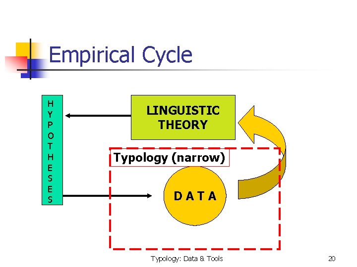 Empirical Cycle H Y P O T H E S LINGUISTIC THEORY Typology (narrow)