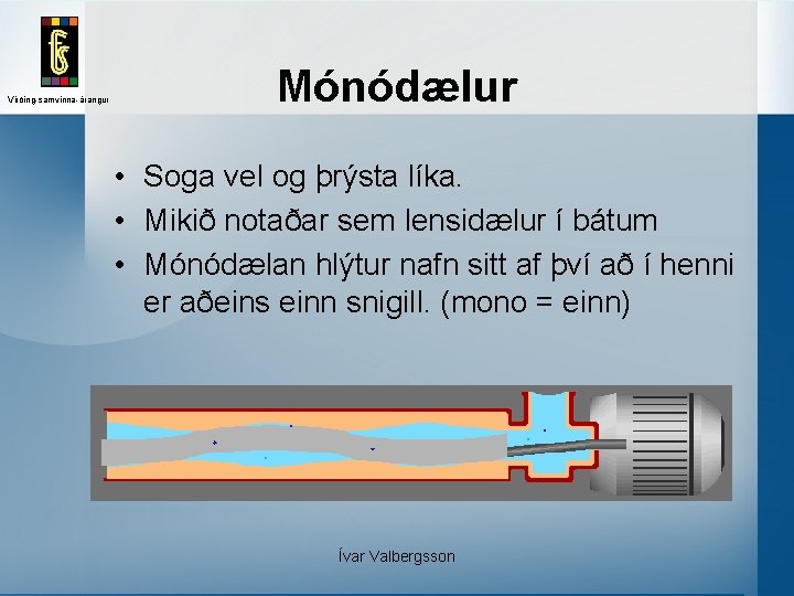 Virðing-samvinna-árangur Mónódælur • Soga vel og þrýsta líka. • Mikið notaðar sem lensidælur í