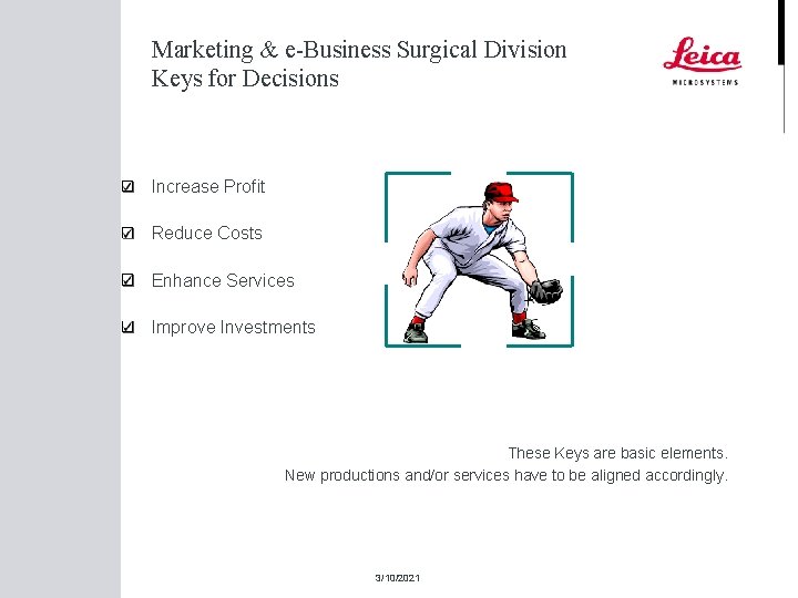 Marketing & e-Business Surgical Division Keys for Decisions Increase Profit Reduce Costs Enhance Services