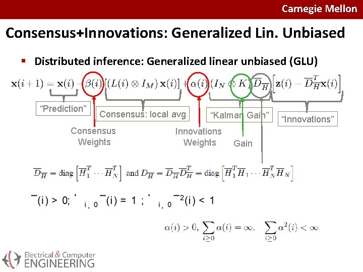 Carnegie Mellon Consensus+Innovations: Generalized Lin. Unbiased § Distributed inference: Generalized linear unbiased (GLU) “Prediction”