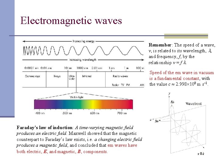Electromagnetic waves Remember: The speed of a wave, v, is related to its wavelength,