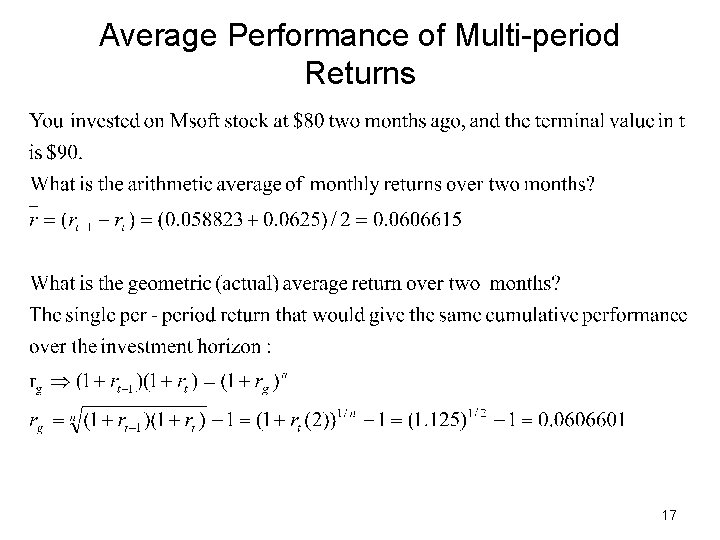 Average Performance of Multi-period Returns 17 