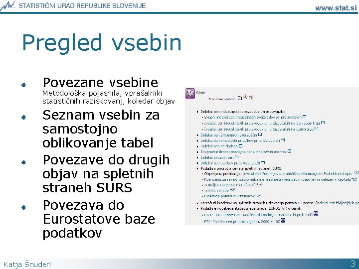 Pregled vsebin Povezane vsebine Metodološka pojasnila, vprašalniki statističnih raziskovanj, koledar objav Seznam vsebin za