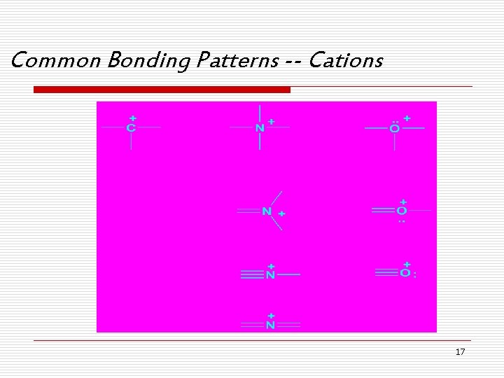 Common Bonding Patterns -- Cations 17 