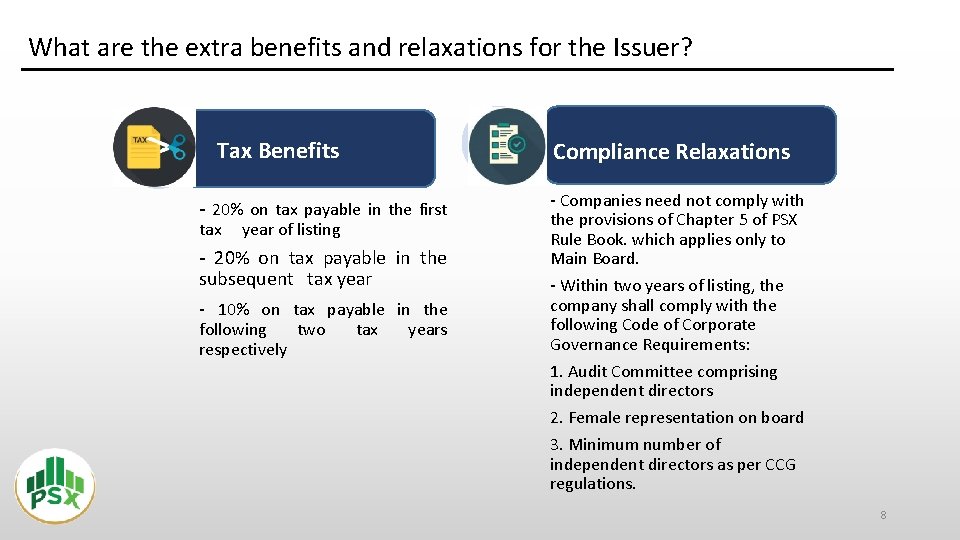 What are the extra benefits and relaxations for the Issuer? Tax Benefits Compliance Relaxations