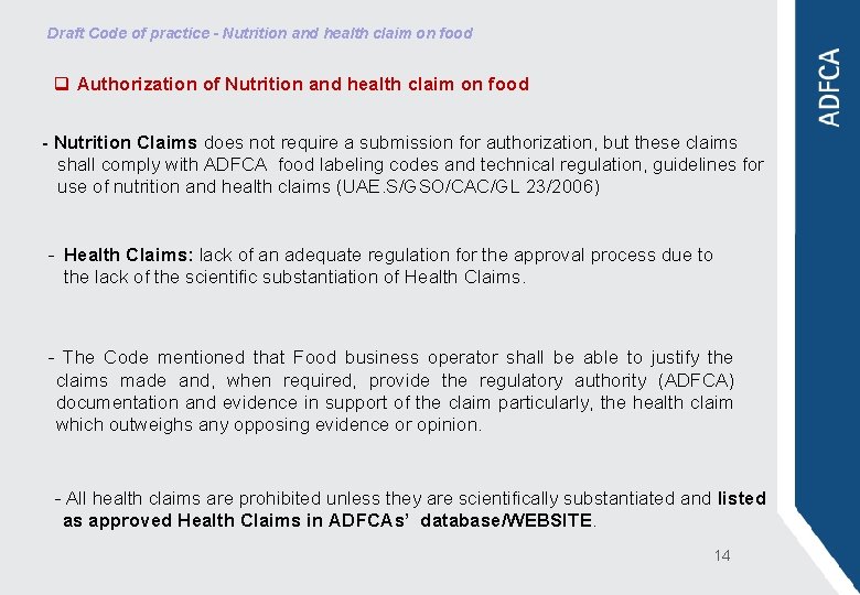 Draft Code of practice - Nutrition and health claim on food q Authorization of