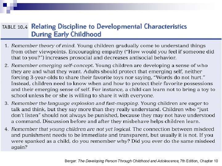 Berger: The Developing Person Through Childhood and Adolescence, 7 th Edition, Chapter 10 