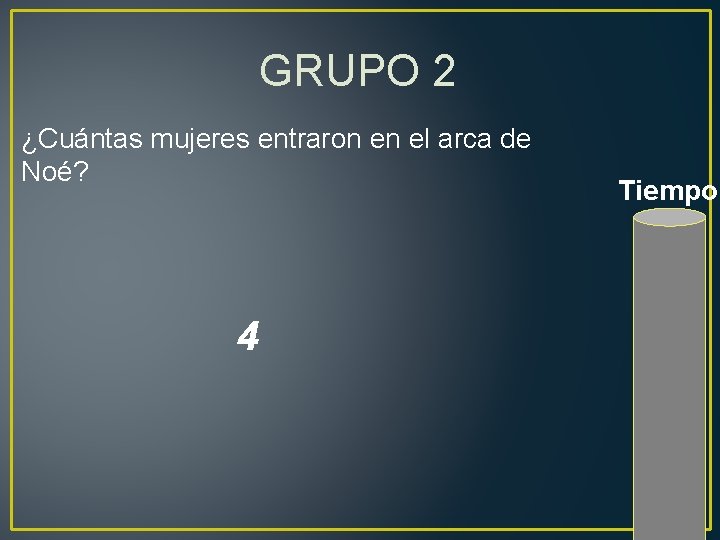 GRUPO 2 ¿Cuántas mujeres entraron en el arca de Noé? 4 Tiempo 