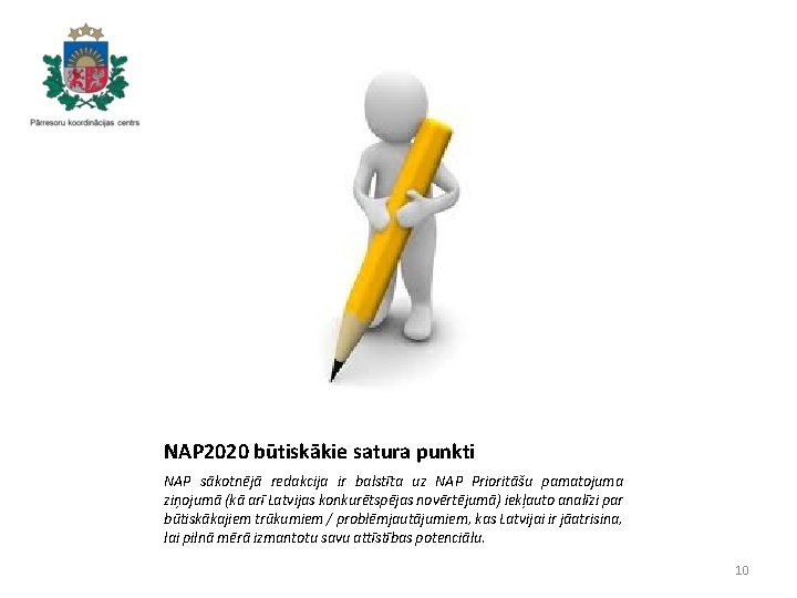 NAP 2020 būtiskākie satura punkti NAP sākotnējā redakcija ir balstīta uz NAP Prioritāšu pamatojuma